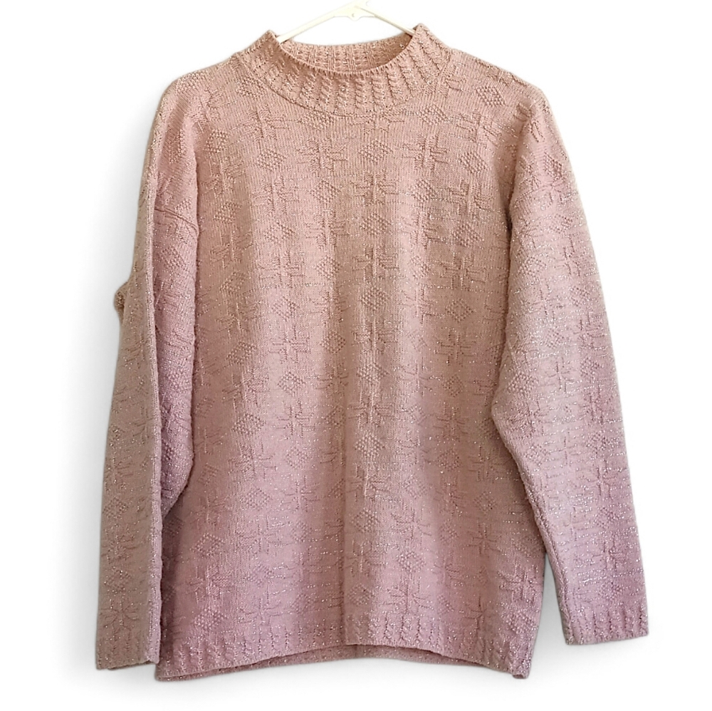 Bobbie Brooks Pink Shimmer Turtleneck Sweater Sparkle Pastel Soft Girl Barbie M